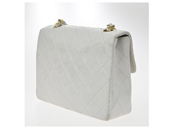 Chanel Vintage Square Classic Flap Quilted Lambskin Small Bianco - vista 4