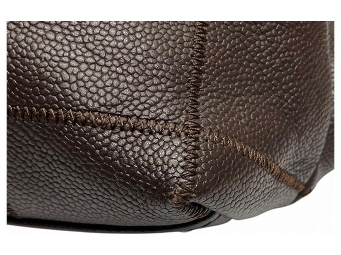 Borsa Tote Chanel in pelle di vitello martellata marrone - vista 5