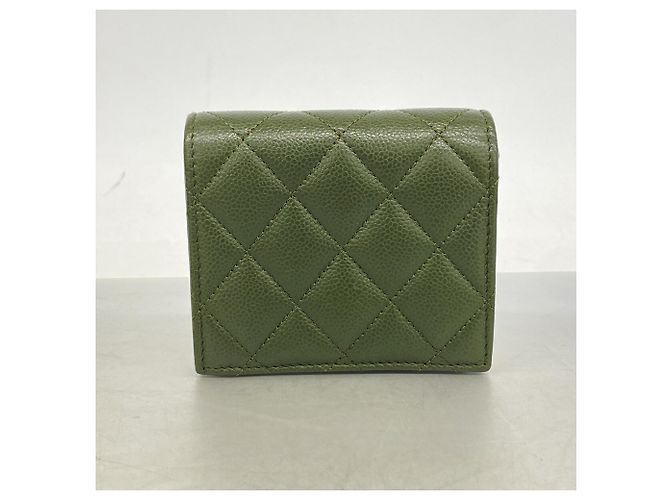 Cartera bi-fold Chanel de piel de becerro granulada caqui - vista 8