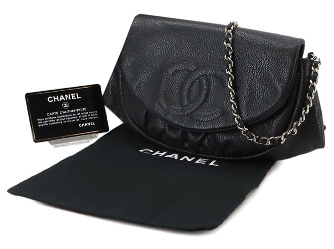 Portafoglio a catena mezza luna Chanel in pelle di vitello martellata nera Nero - vista 2