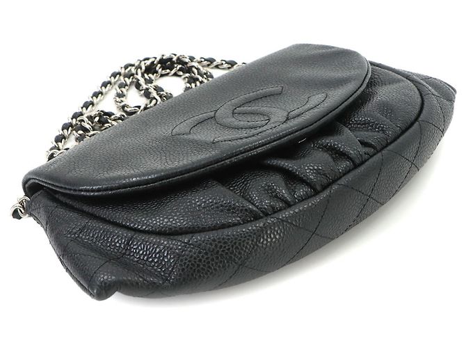 Portafoglio a catena mezza luna Chanel in pelle di vitello martellata nera Nero - vista 5