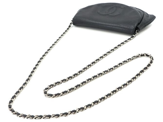 Portafoglio a catena mezza luna Chanel in pelle di vitello martellata nera Nero - vista 6