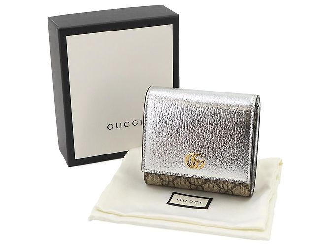 Cartera bi-fold Gucci GG Marmont Plata Beige - vista 2