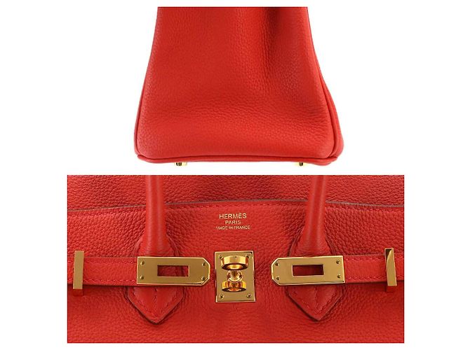 Hermès Borsa Hermes Birkin 25 Togo Geranium Rosso - vista 9