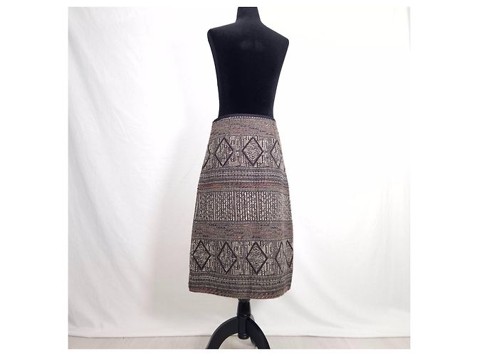 Peserico Falda Midi Estampada de Lana Castaño - vista 2