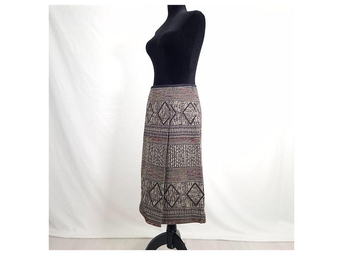 Peserico Falda Midi Estampada de Lana Castaño - vista 3