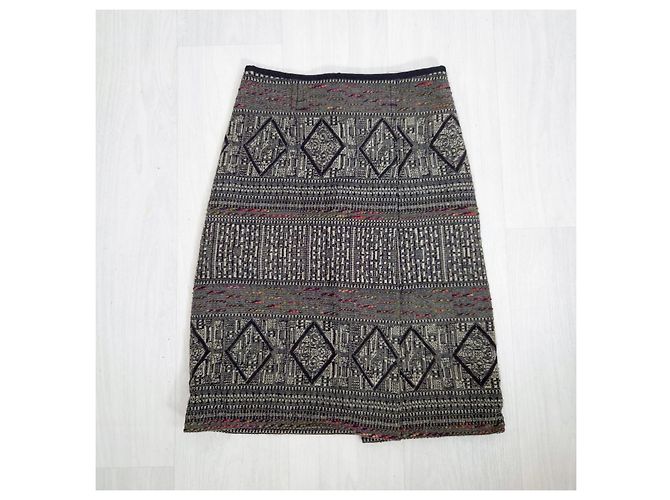 Peserico Falda Midi Estampada de Lana Castaño - vista 4