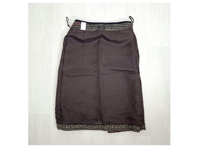 Peserico Falda Midi Estampada de Lana Castaño - vista 5