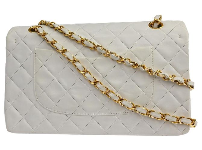 Chanel Classic Double Flap Quilted Lambskin Small Bianco - vista 2