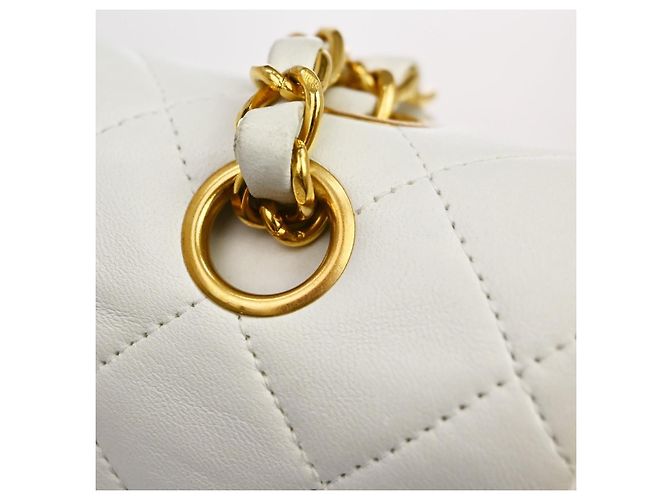 Chanel Classic Double Flap Quilted Lambskin Small Bianco - vista 7