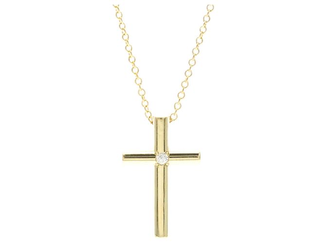 Pendentif Croix Tiffany & Co. Or Jaune 18K avec Diamant Doré - vue 2