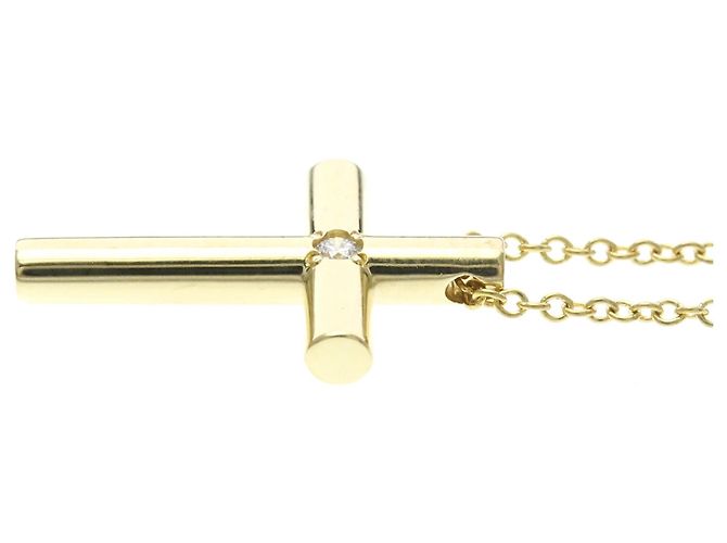 Pendentif Croix Tiffany & Co. Or Jaune 18K avec Diamant Doré - vue 4