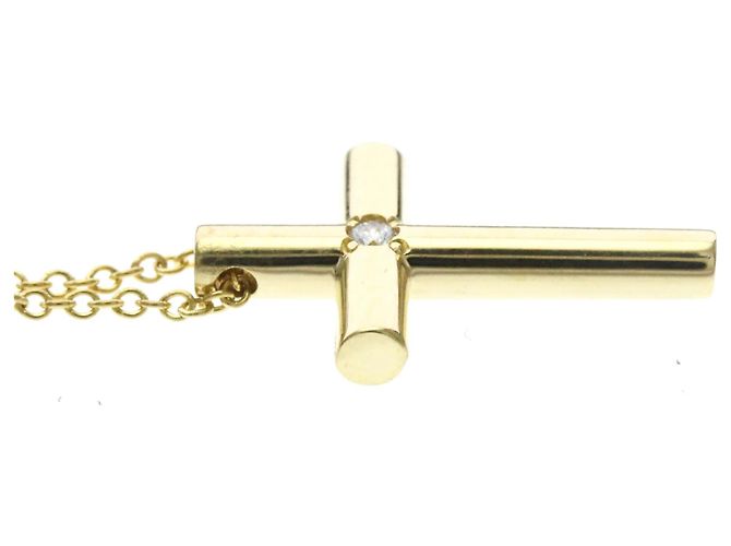 Pendentif Croix Tiffany & Co. Or Jaune 18K avec Diamant Doré - vue 5