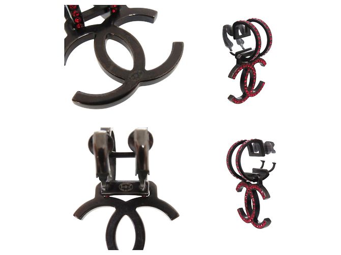 Orecchini a cerchio Chanel Coco Mark Nero Rosso - vista 4