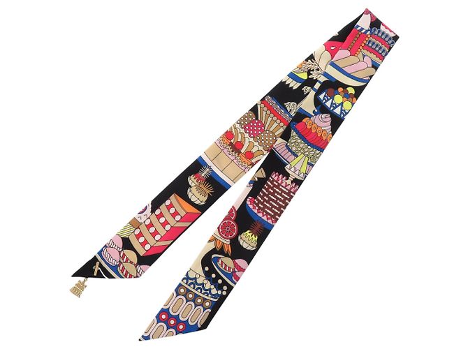 Hermès Hermes Twilly Charm 20th Anniversary Scarf Nero Blu Multicolore - vista 3