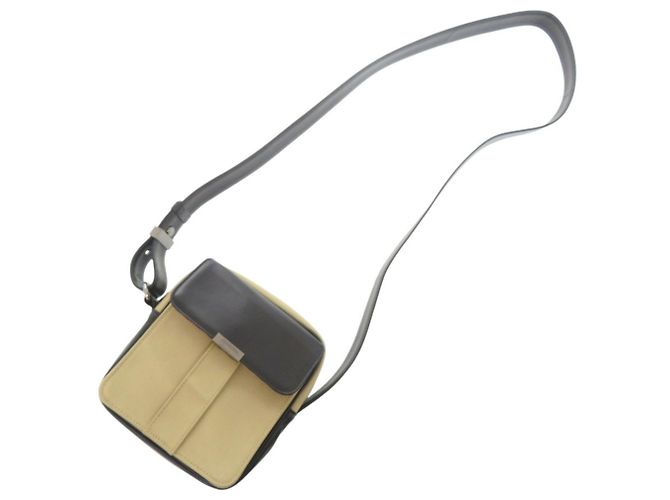 Borsa a tracolla in pelle e tela Yves Saint Laurent Nero Beige - vista 9