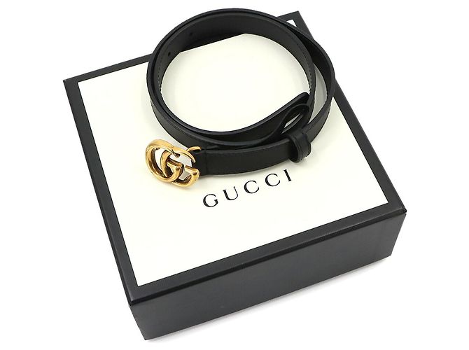 Cinturón de cuero Gucci Double G Negro Dorado - vista 2