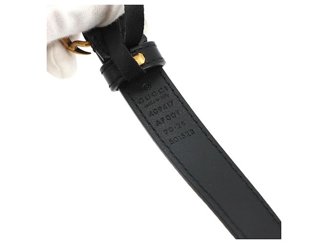 Cinturón de cuero Gucci Double G Negro Dorado - vista 6