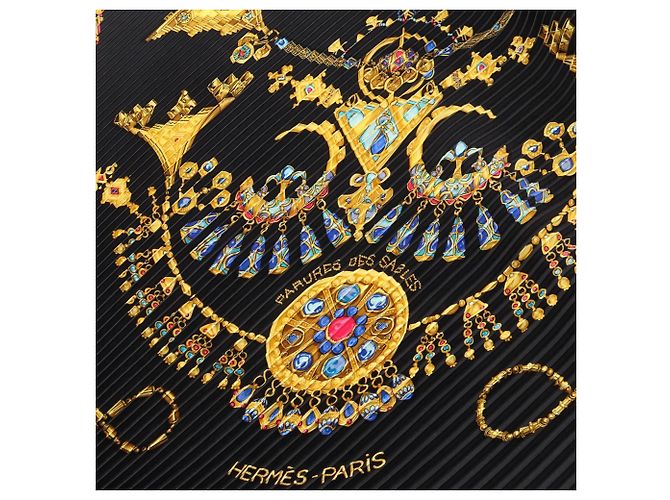 Hermès Foulard Hermes Carre Plissé Parures des Sables Nero Multicolore Giallo - vista 4