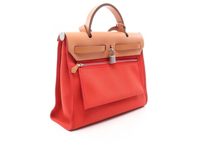 Hermès Herbag Zip PM 2-Way Handtasche Braun Rot - Ansicht 2