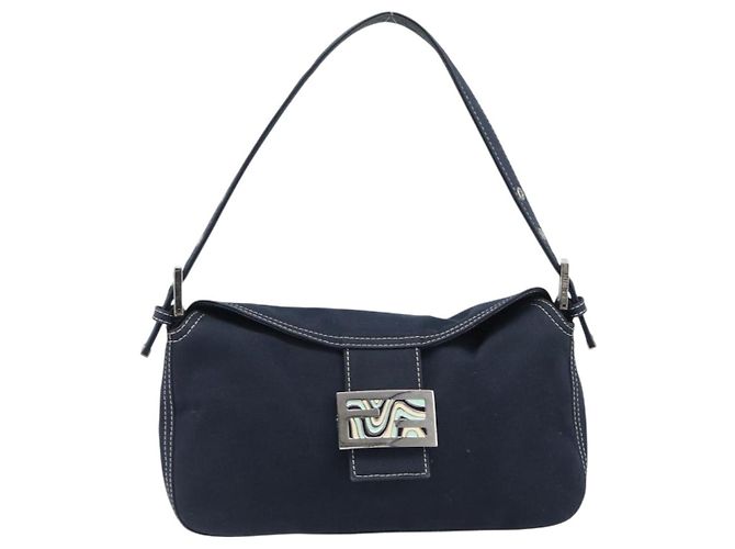 Borsa a tracolla FENDI Mamma Baguette Canvas Navy Silver Auth 199899A Argento Blu navy - vista 13