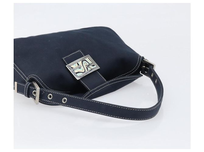 Borsa a tracolla FENDI Mamma Baguette Canvas Navy Silver Auth 199899A Argento Blu navy - vista 7