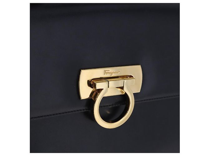 Borsa Salvatore Ferragamo Gancini in pelle Navy Gold Auth ka5976 D'oro Blu navy - vista 18
