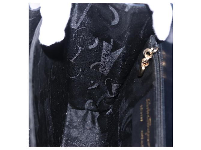 Borsa Salvatore Ferragamo Gancini in pelle Navy Gold Auth ka5976 D'oro Blu navy - vista 20