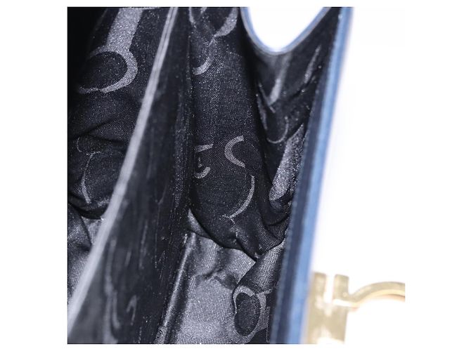 Borsa Salvatore Ferragamo Gancini in pelle Navy Gold Auth ka5976 D'oro Blu navy - vista 22