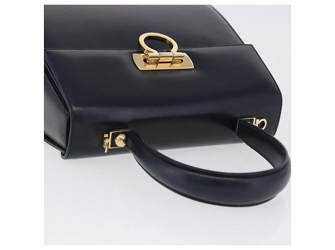 Borsa Salvatore Ferragamo Gancini in pelle Navy Gold Auth ka5976 D'oro Blu navy - vista 6