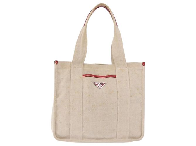 Bolso Tote PRADA Canvas Beige Red Auth 199809 Roja - vista 13