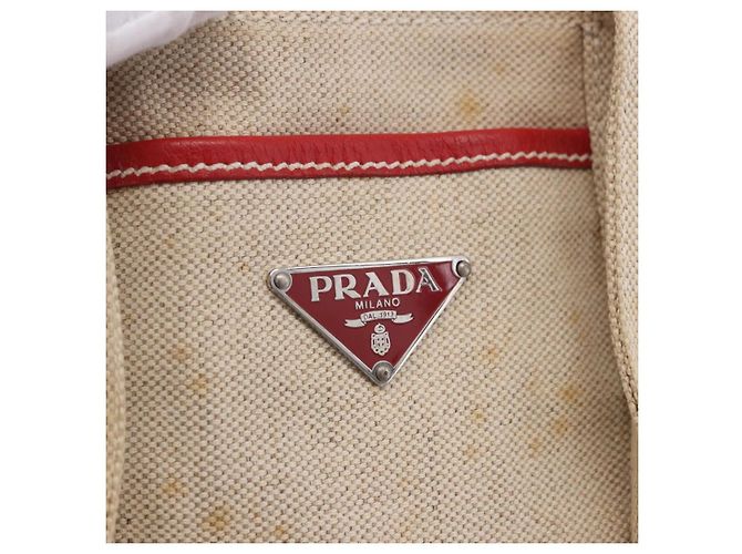Bolso Tote PRADA Canvas Beige Red Auth 199809 Roja - vista 17