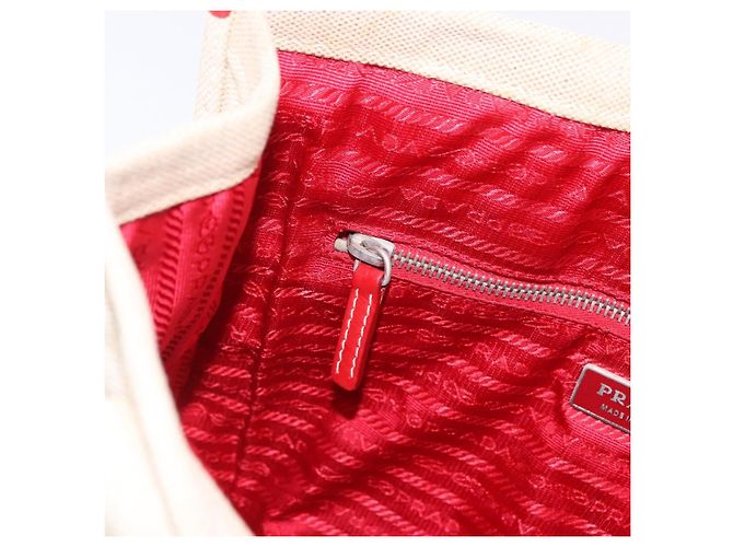 Bolso Tote PRADA Canvas Beige Red Auth 199809 Roja - vista 21
