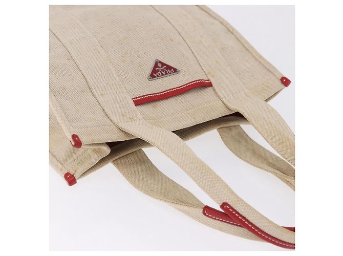 Bolso Tote PRADA Canvas Beige Red Auth 199809 Roja - vista 6