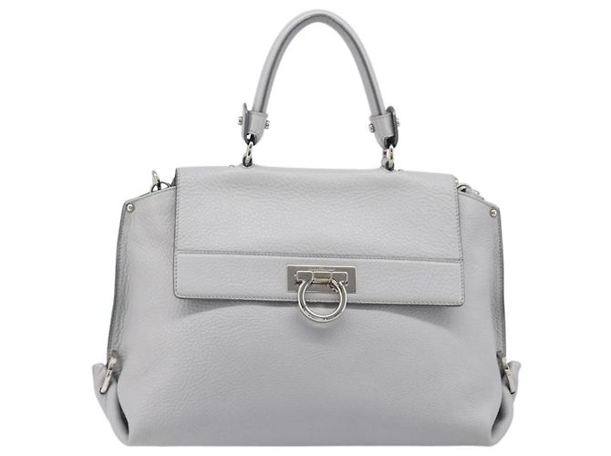 Borsa Salvatore Ferragamo Sofia Gancini in pelle 2way Grigio Argento Auth 199218V Marrone - vista 13