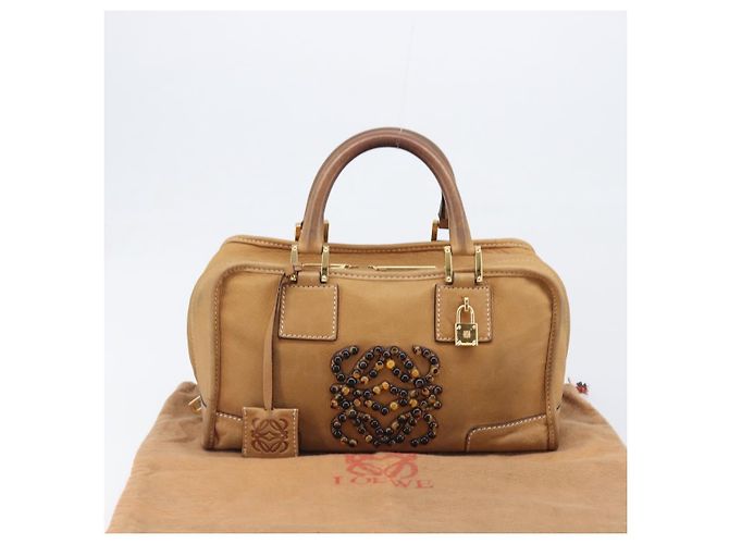 Borsa a mano LOEWE Amazona 28 in pelle beige oro Auth 200000A D'oro - vista 12