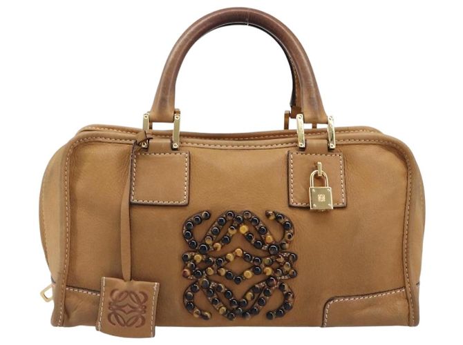 Borsa a mano LOEWE Amazona 28 in pelle beige oro Auth 200000A D'oro - vista 13