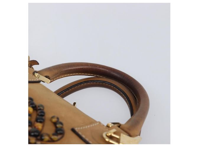 Borsa a mano LOEWE Amazona 28 in pelle beige oro Auth 200000A D'oro - vista 14