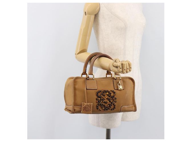 Borsa a mano LOEWE Amazona 28 in pelle beige oro Auth 200000A D'oro - vista 26