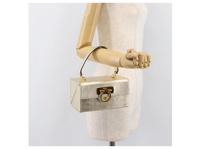Borsa Vanity Salvatore Ferragamo Gancini in pelle oro Auth 199364A D'oro - vista 21