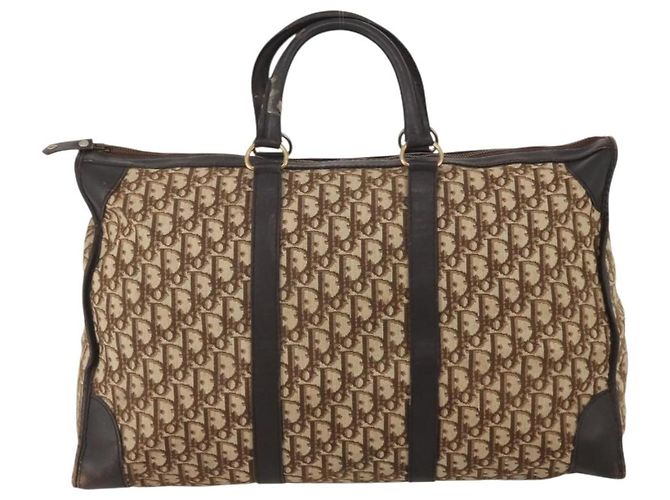 Borsa Boston Christian Dior Trotter Canvas Beige Gold Auth 197651 D'oro - vista 13