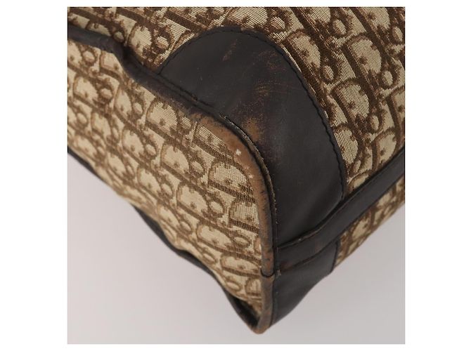 Borsa Boston Christian Dior Trotter Canvas Beige Gold Auth 197651 D'oro - vista 14