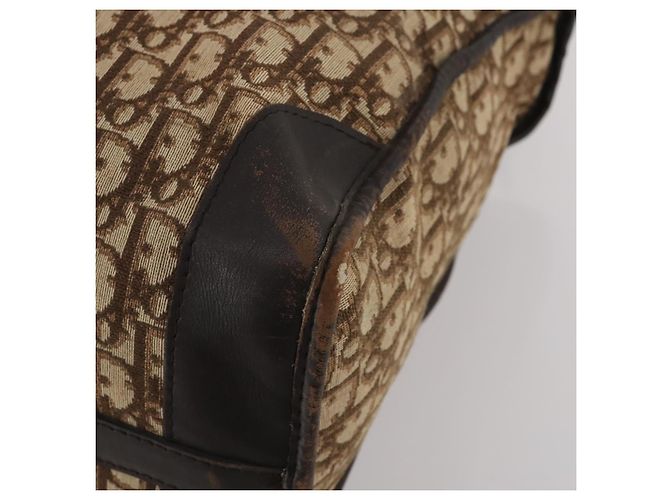 Borsa Boston Christian Dior Trotter Canvas Beige Gold Auth 197651 D'oro - vista 15