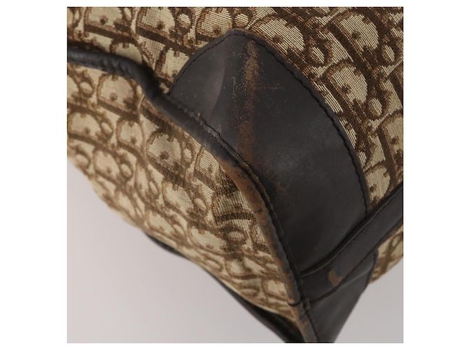 Borsa Boston Christian Dior Trotter Canvas Beige Gold Auth 197651 D'oro - vista 16