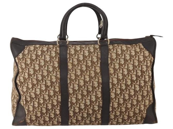 Borsa Boston Christian Dior Trotter Canvas Beige Gold Auth 197651 D'oro - vista 2
