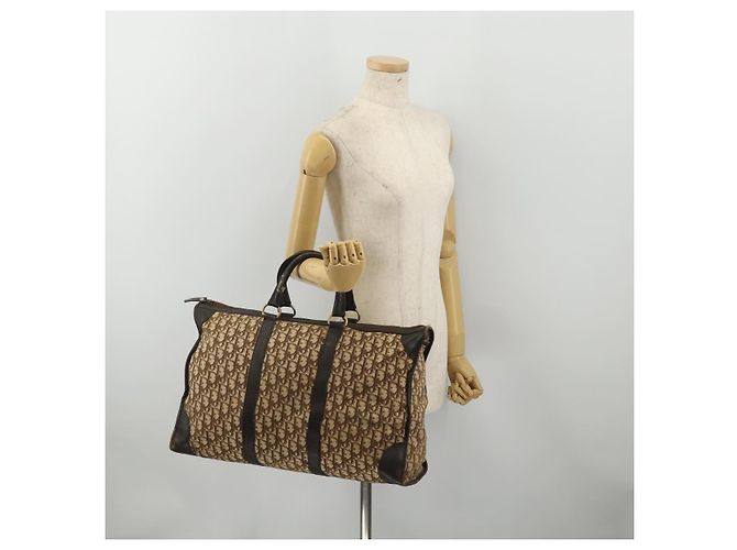Borsa Boston Christian Dior Trotter Canvas Beige Gold Auth 197651 D'oro - vista 21