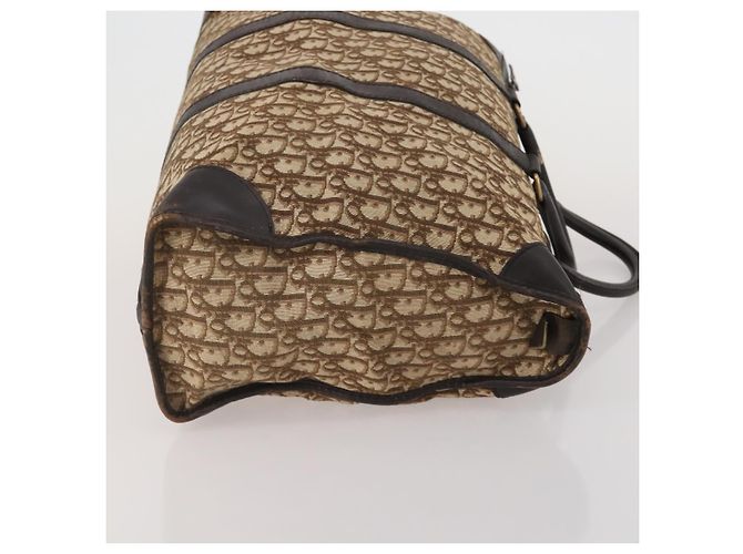 Borsa Boston Christian Dior Trotter Canvas Beige Gold Auth 197651 D'oro - vista 3