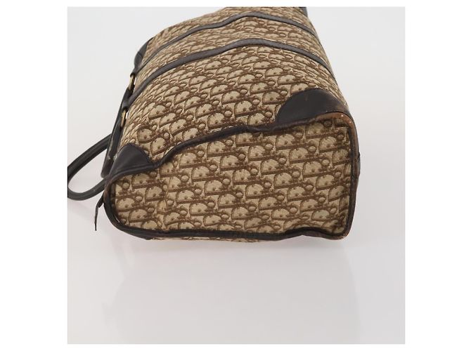 Borsa Boston Christian Dior Trotter Canvas Beige Gold Auth 197651 D'oro - vista 4