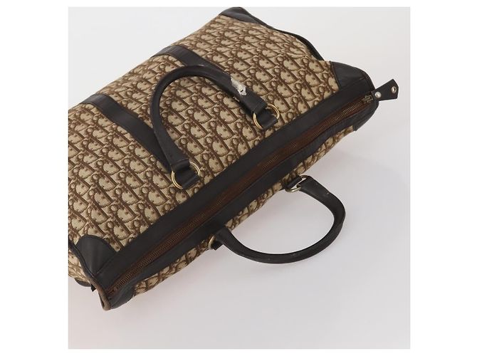 Borsa Boston Christian Dior Trotter Canvas Beige Gold Auth 197651 D'oro - vista 6