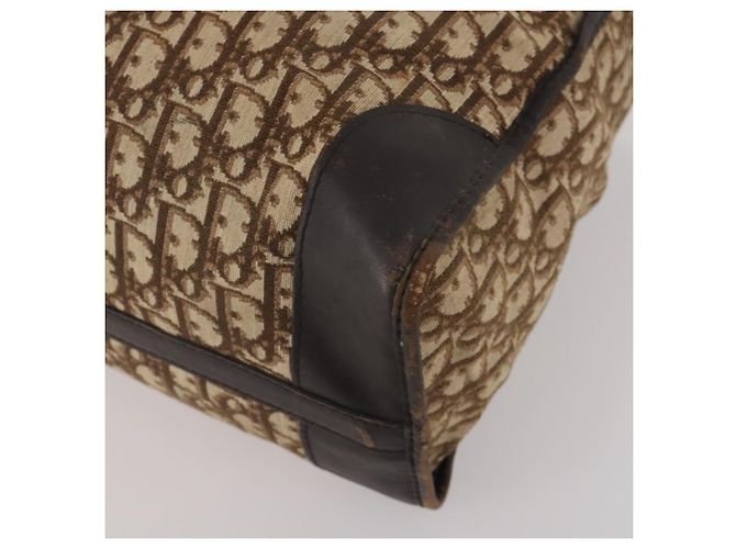 Borsa Boston Christian Dior Trotter Canvas Beige Gold Auth 197651 D'oro - vista 9
